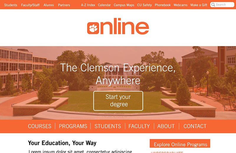 Clemson online homepage