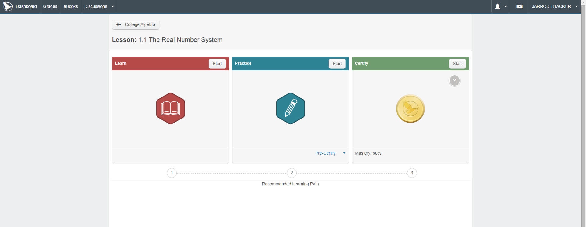 Screenshot of the Hawkes Learning Platform